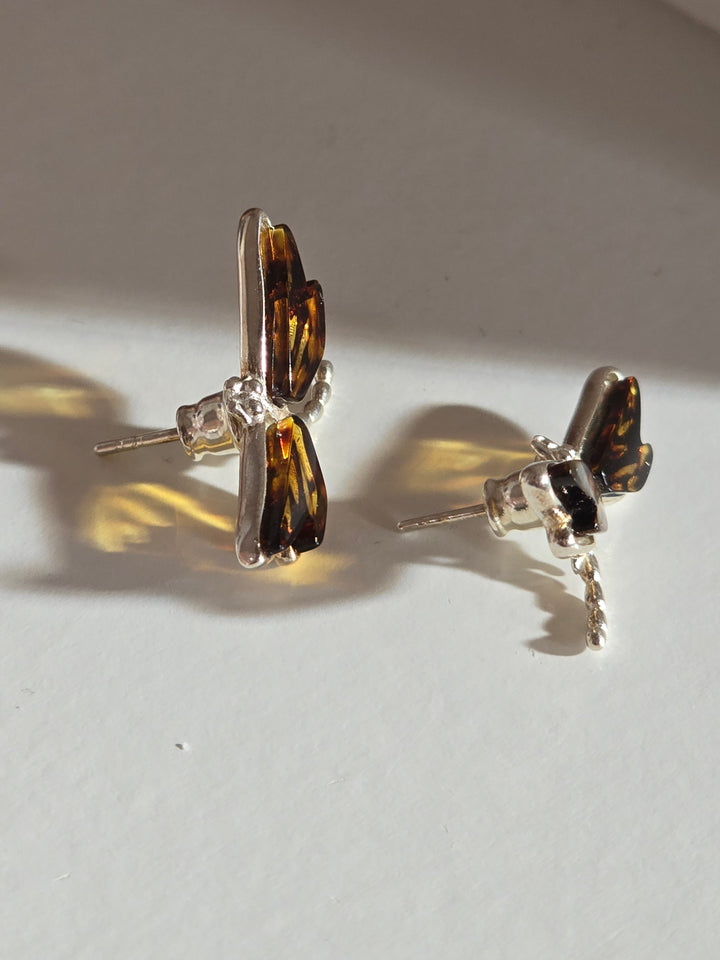Amber Dragonfly Earrings