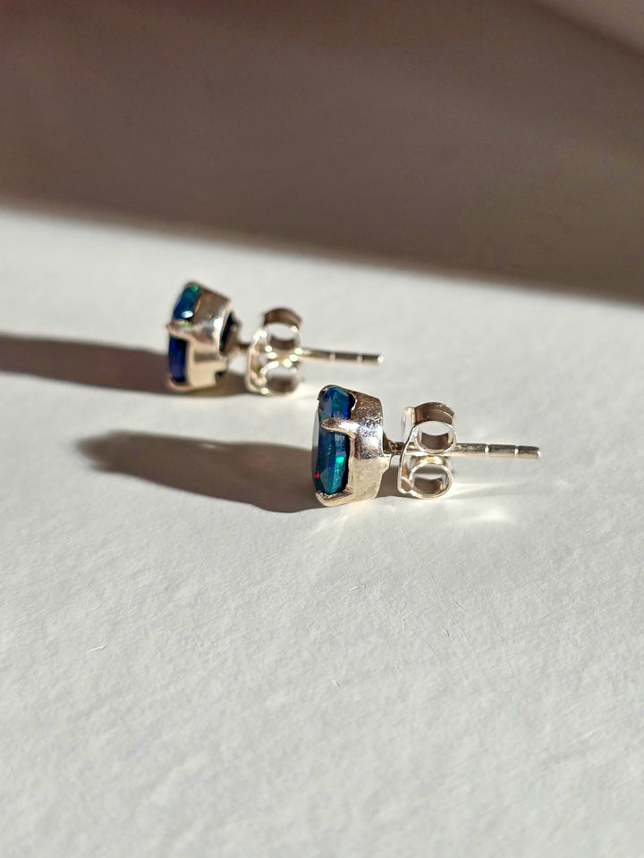 Ethiopian Black Opal Stud Earrings