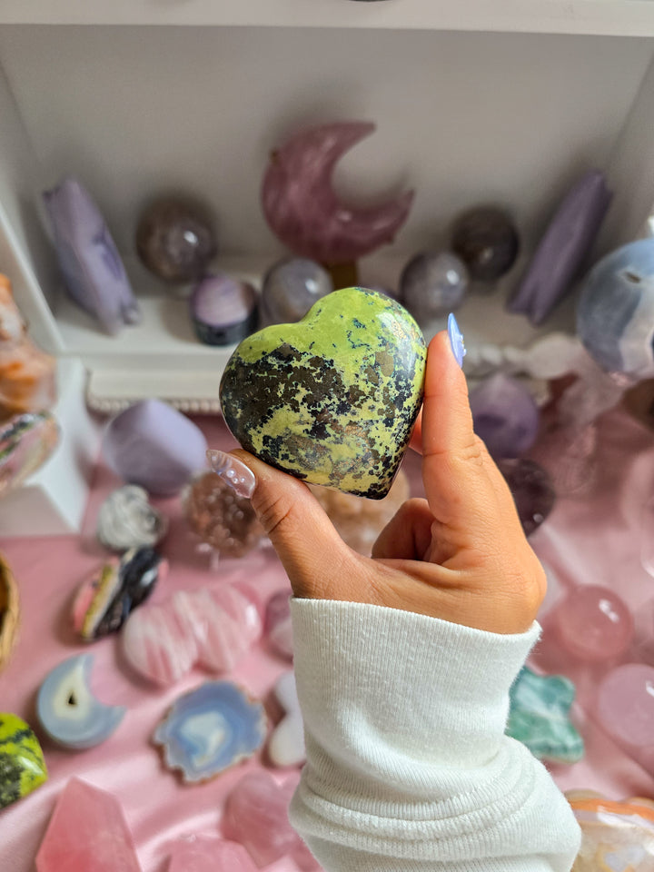 Serpentine &amp; Pyrite Puffy Hearts From Peru