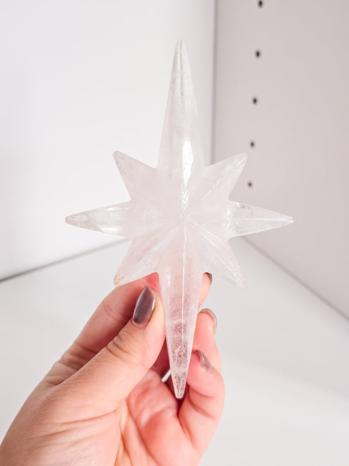 Clear Quartz North Star on Stand