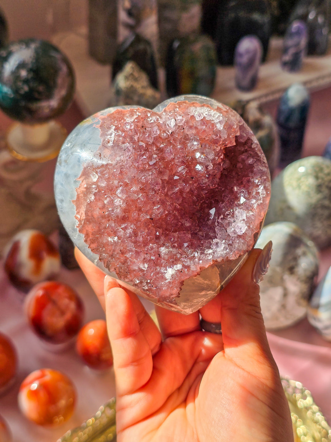 "Strawberry Girl" Rainbow Amethyst Druzy Heart