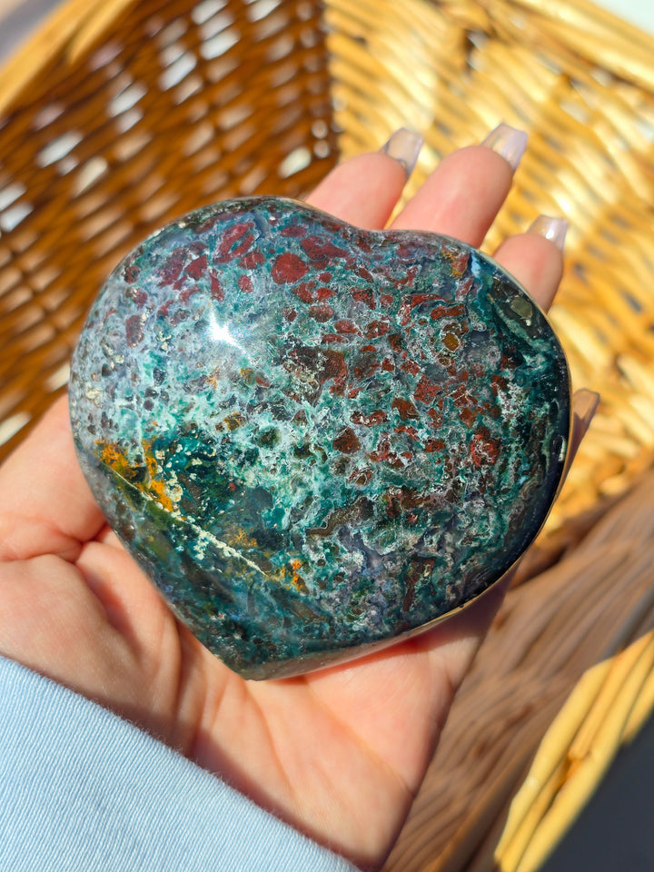 Large Sea Jasper Puffy Heart