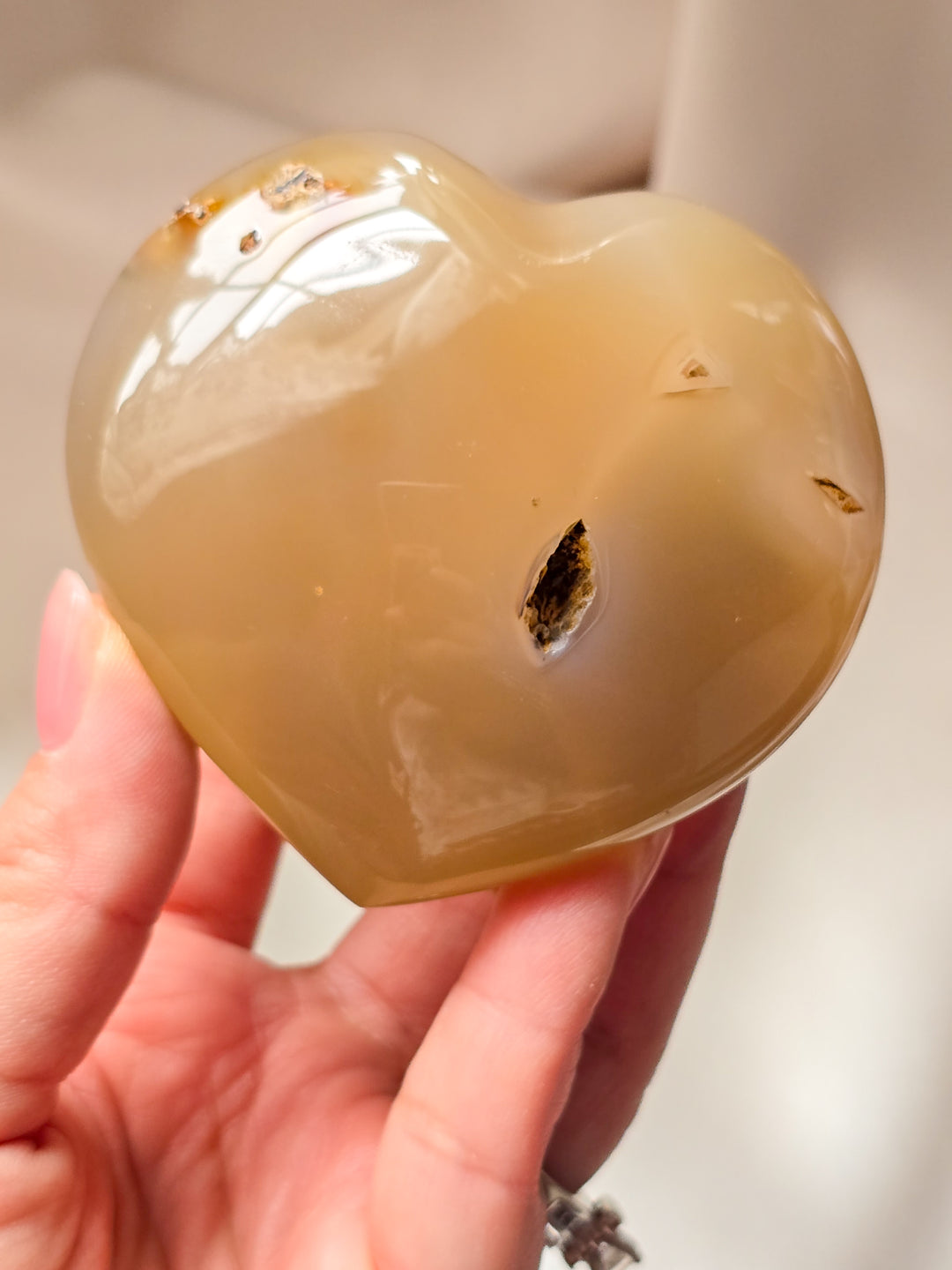 Apricot Banded Agate Puffy Heart