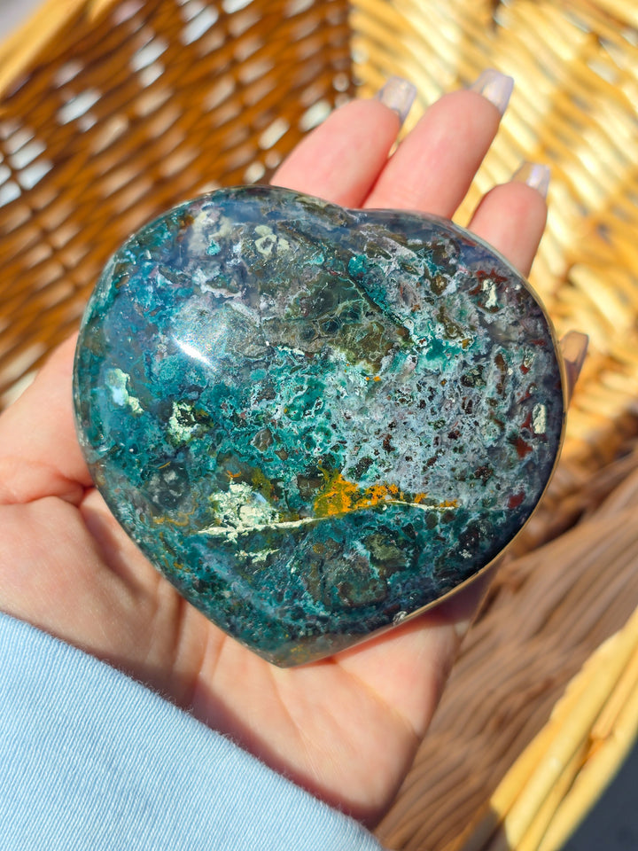 Large Sea Jasper Puffy Heart