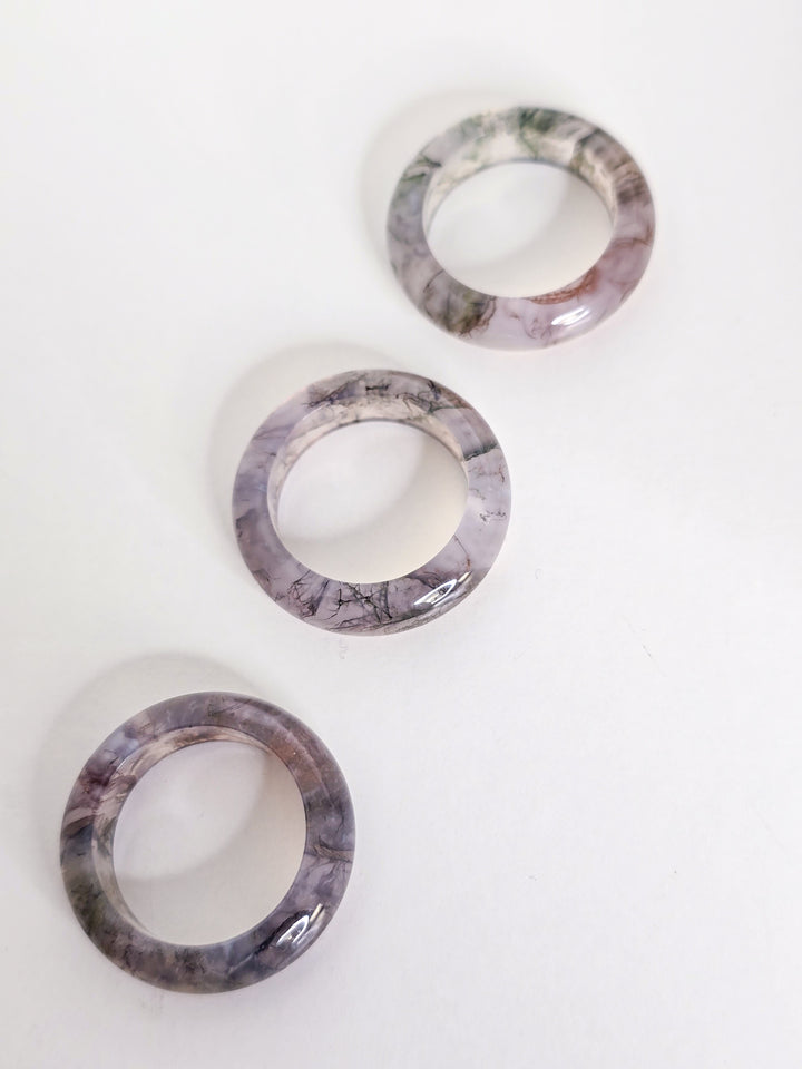 Purple Chalcedony Moss Agate Crystal Ring